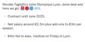 【千亿体育】Here we go！罗马诺：里昂签下左后卫塔利亚菲科，转会费400万欧
