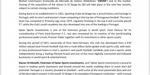【千亿体育】扩张！巴黎母公司卡塔尔体育投资公司收购葡超布拉加21.67%股本