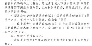 【千亿体育】黑龙江冰城球员范博健不满判罚指责裁判，停赛3个月罚款6万元