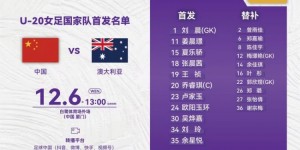 【千亿体育】再战澳大利亚U20，中国U20女足首发：乔睿琪任队长，仅更换1人