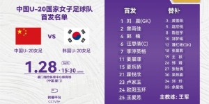【千亿体育】中国U20女足vs韩国U20首发：霍悦欣、刘晨领衔，王爱芳登场