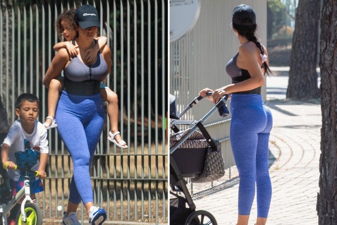 太阳报:乔治娜身着紧身衣+瑜伽裤,带着孩子在马德里逛街