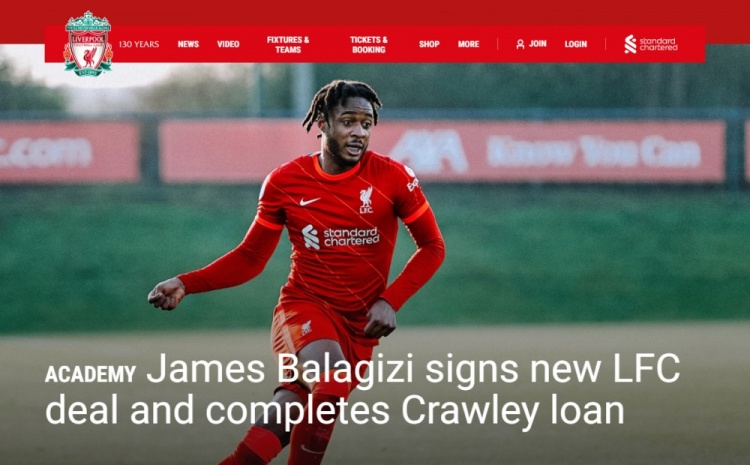 官方:利物浦续约18岁前腰巴拉吉齐,并外租英乙一个赛季