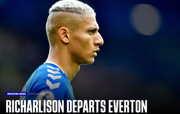 152场53球!埃弗顿官方:理查利森加盟热刺,感谢他四年来的付出