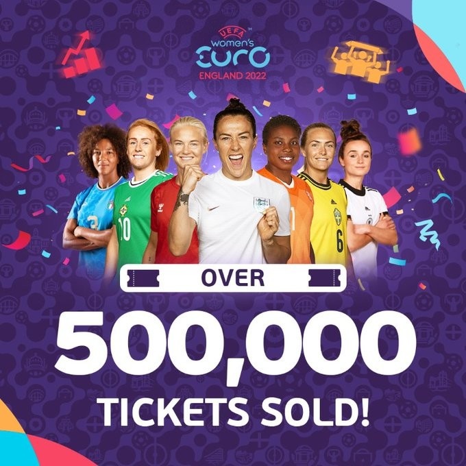2022年女足欧洲杯已售50万张球票,43%为女性球迷购买