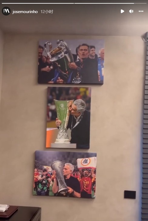 欧战大满贯首人!穆帅晒办公室视频,欧战三大杯合影齐了?