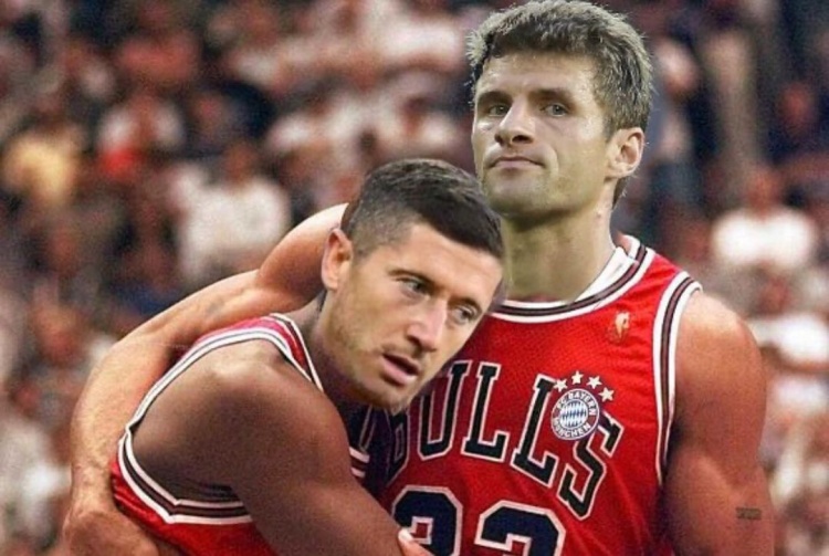 穆勒晒ps图告别莱万,原图是乔丹&皮蓬