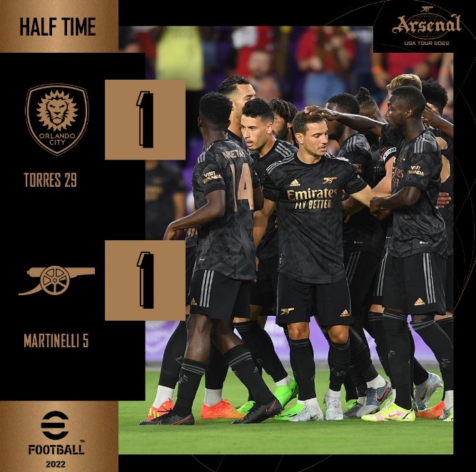 半场-马丁内利建功法昆多托雷斯扳平 阿森纳1-1奥兰多城