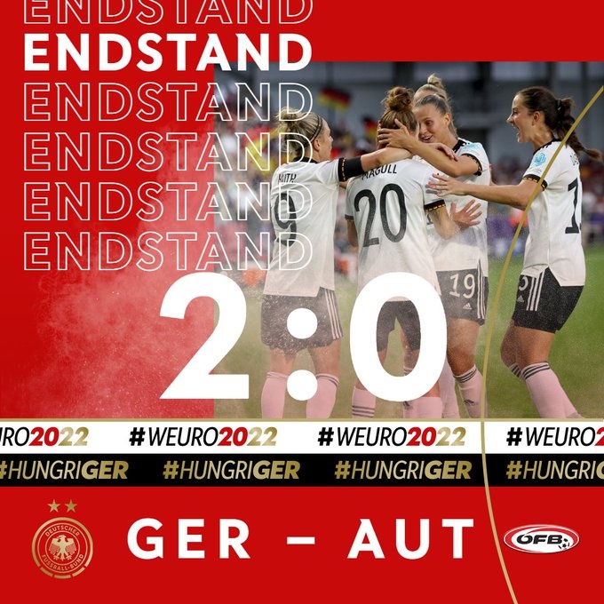 德国女足2比0击败奥地利女足，晋级女足欧洲杯四强