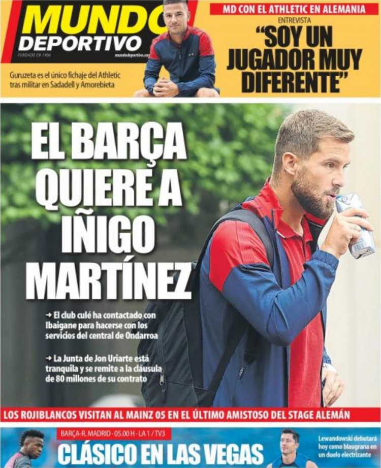 世体头版:巴萨想要马丁内斯,球员与毕巴解约金为8000万欧