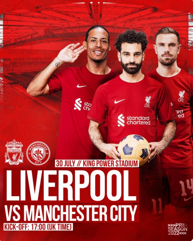 利物浦发布社区盾杯海报：萨拉赫、范迪克、亨德森出镜