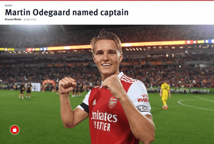 阿森纳官方:23岁的厄德高被任命为球队新任队长