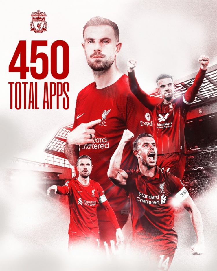 社区盾杯首发出场，亨德森迎利物浦生涯450场里程碑