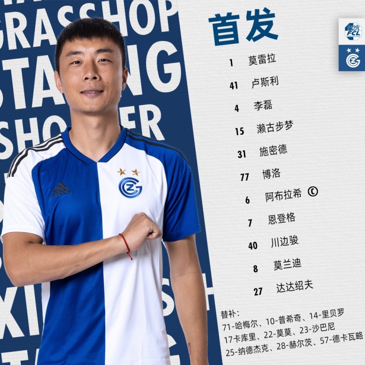 瑞士超首轮-草蜢vs卢塞恩首发:李磊先发!川边骏、濑古步梦出战