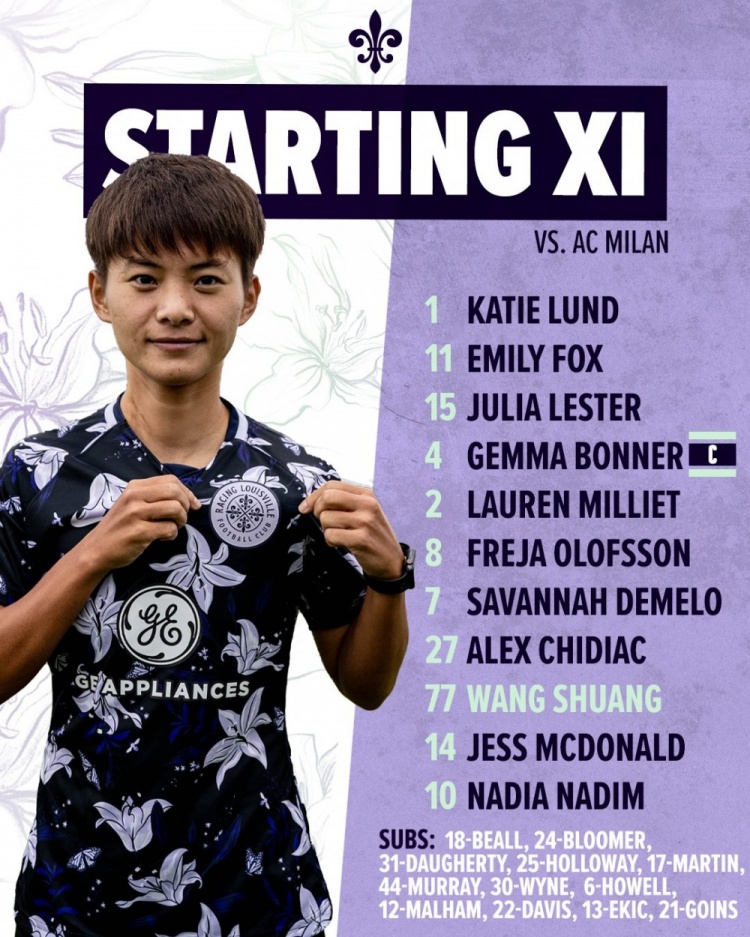 路易斯维尔竞技vs米兰女足:王霜首次先发!