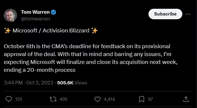 20个月纷争接近尾声,消息称微软有望于下周正式完成动视暴雪收购