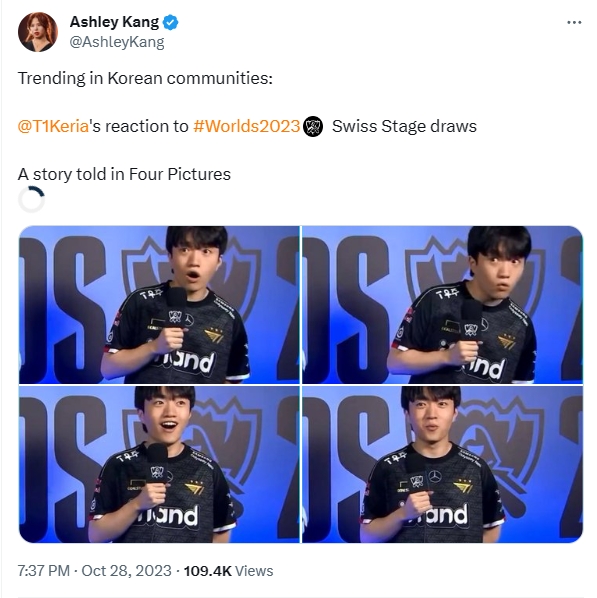 韩国记者分享照片:韩网很火的Keria接受采访时得知抽签的反应