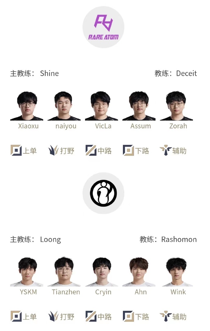 LPL明日首发名单:首局Assum对决Ahn 次局Rookie交手Yagao
