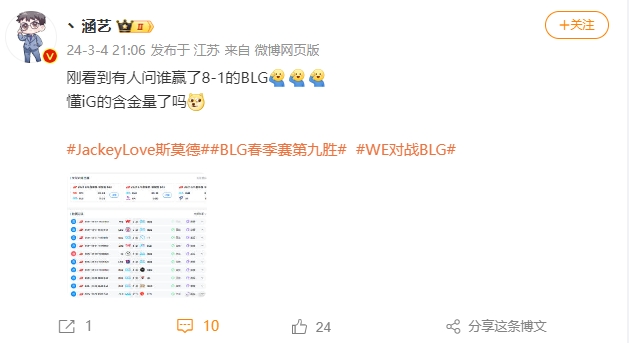 涵艺：刚看到有人问谁赢了8-1的BLG，懂iG的含金量了吗？