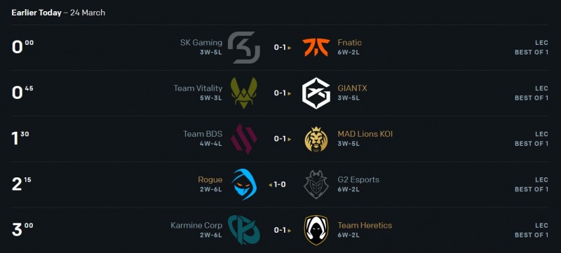 LEC春季常规赛倒数第二日赛果：KC站在悬崖边,G2爆冷不敌倒数第一