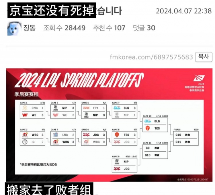 韩网热议JDG不敌TES:京宝别走 京宝 挺住!