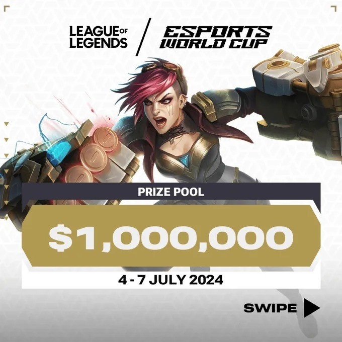 竞世界杯LOL项目赛制及奖金:总奖金池100万美元,仅决赛为BO5