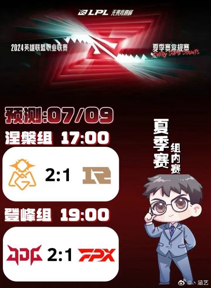 涵艺明日赛果预测:OMG 2-1 RNG;JDG 2-1 FPX