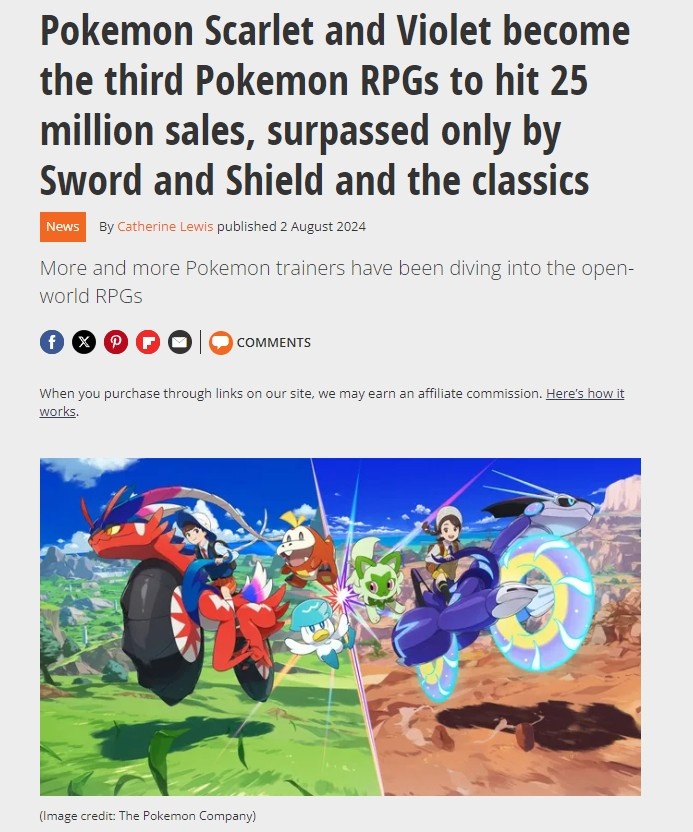 任天堂数据:宝可梦朱紫销量超2500万套