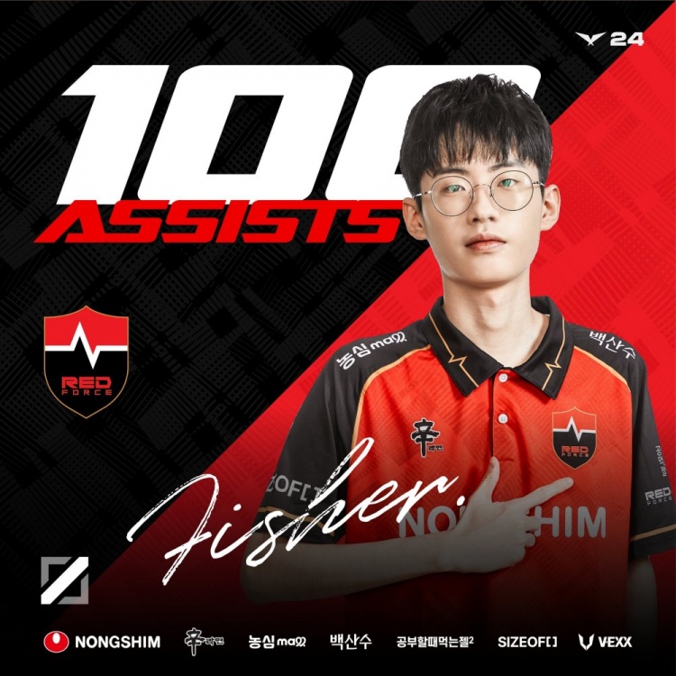 横扫T1!Fisher选手达成了LCK 100助攻纪录!