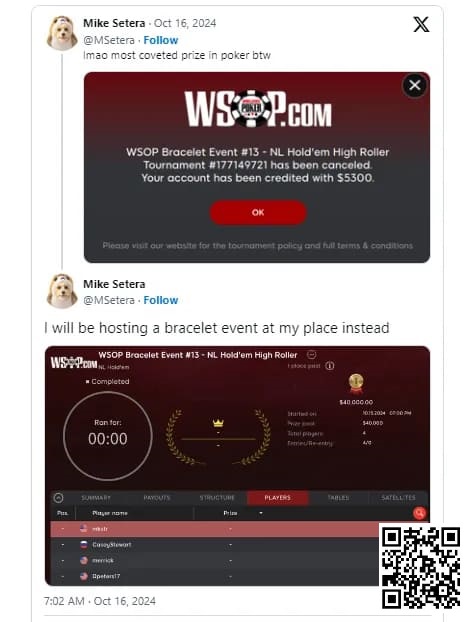 【EV扑克】活久见!金手链没人要了?WSOP线上赛因参赛人数不足自动取消