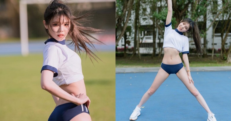 超甜美阳光的「学生妹」,运动服秀出「雪白蛮腰+纤细美腿」,活力四射好迷人!