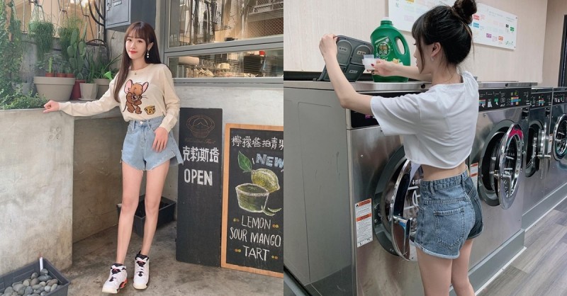 自助洗衣店遇见美腿正妹!吃货美少女「陈0」笑容超优质,纤细曲线吃都吃不胖!