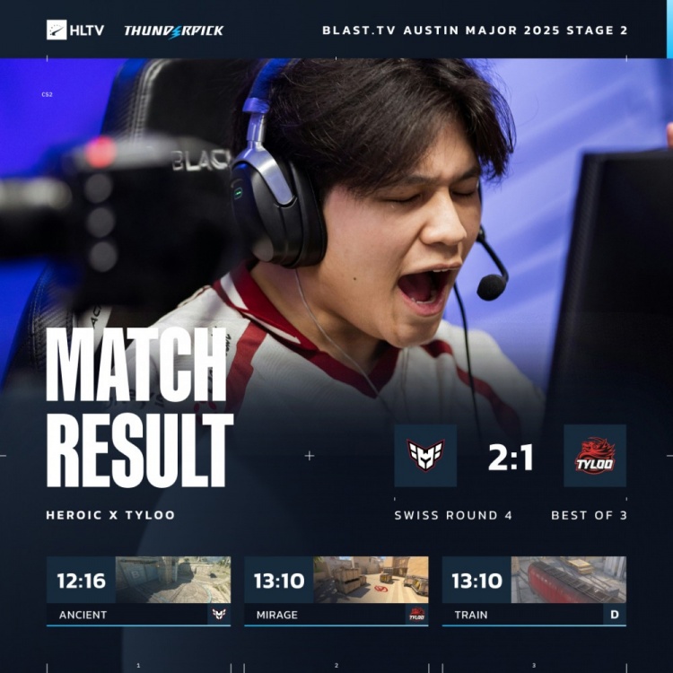 🎮棋差一着!yxngstxr关键局顶局势 Tyloo疯狂被翻遭Heroic淘汰