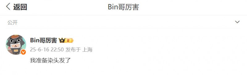 要不试试红发打国际赛？bin更博：我准备染头发了！