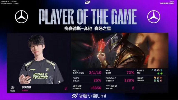 doinb连续两把MVP!妻子糖小幽:夏天了B神 回来吧我最骄傲的中单