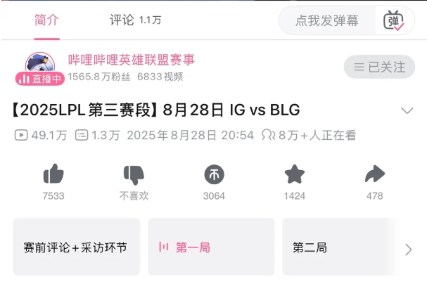错过拍大腿！iG对阵BLG赛后 B站直播录像引来12.2万玩家观看