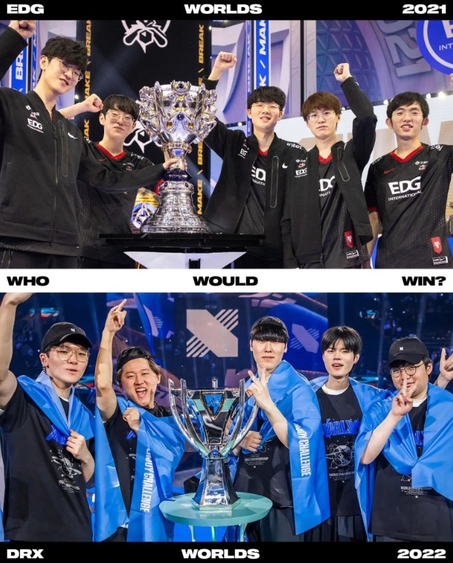LOL官推发问：21EDG与22DRX都处巅峰，谁能取胜？