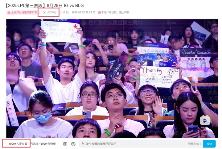 还在回味？！iGvsBLG比赛录像，目前仍有1000+观众在看，并且即将突破500万播放！