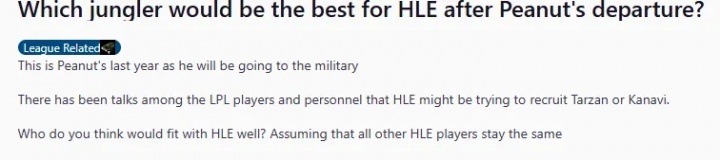 外网议明年谁会去韩华打野:Tarzan是最好的选择 但最有可能的是Kanavi